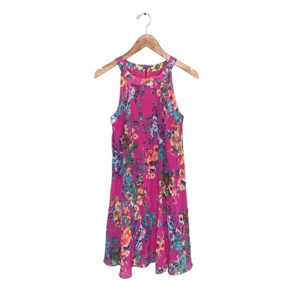 Betsey Johnson Dress Size 2 US Pink Floral A-Line Chiffon Halter Sleeveless - Picture 1 of 8